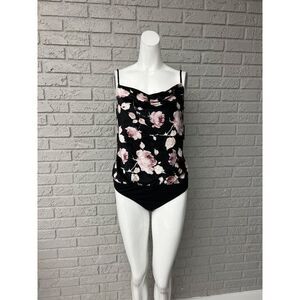 Stunn’d Women Floral Faux Suede Bodysuit Size L